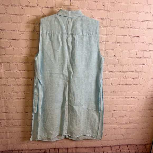 Chico's pastel blue button down layered 100% linen top size "1" SM/MED - Picture 4 of 11